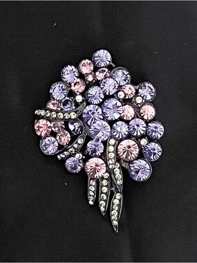 Joan Rivers Purple and Pink Crystal Floral Bouquet Brooch
